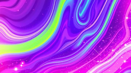 A captivating Isekai-themed digital art piece boasting bright, vibrant colors and neon gradient textures flowing across a liq