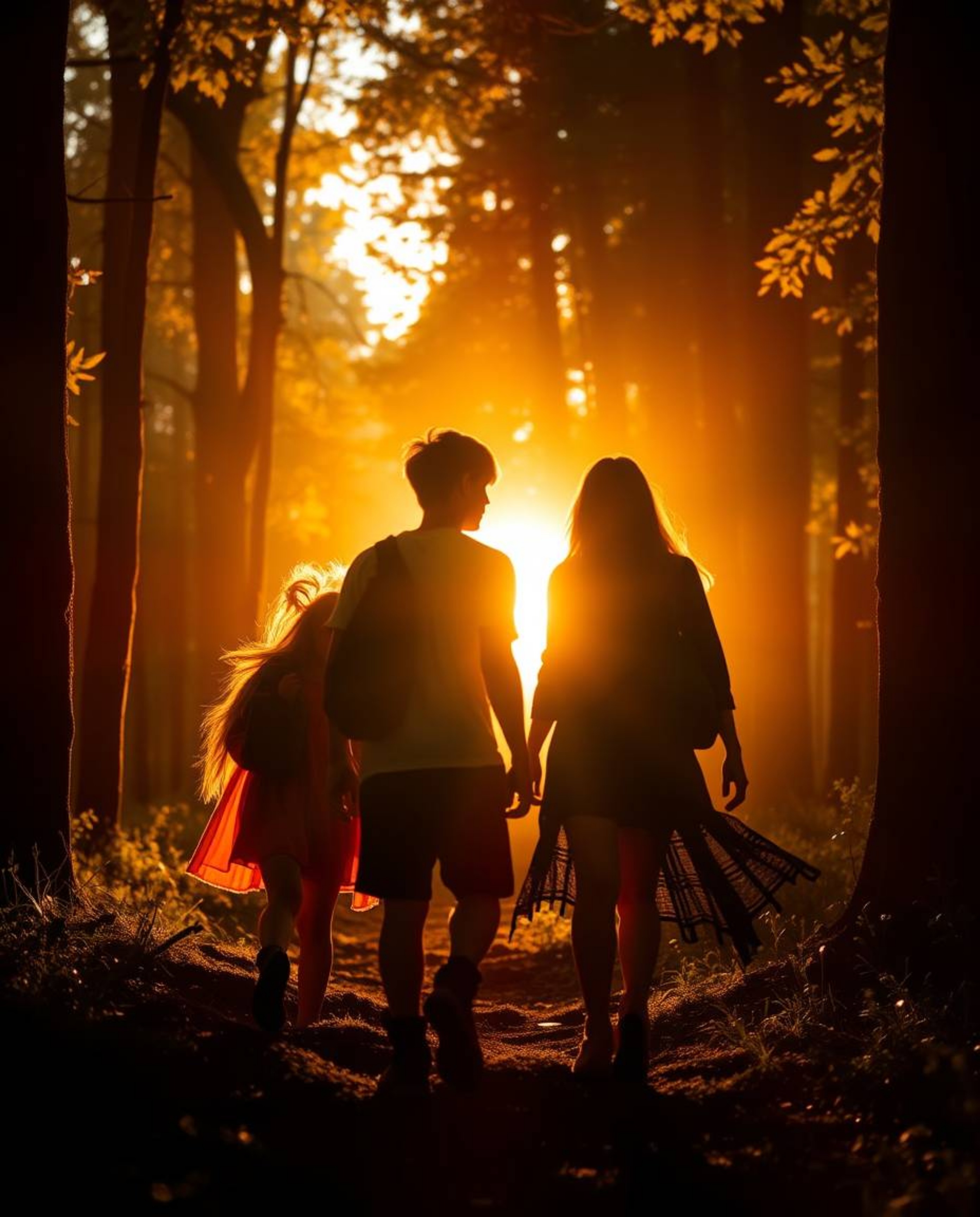 A captivating image depicts a group of friends, each possessing unique abilities, venturing into a mystical forest bathed in 