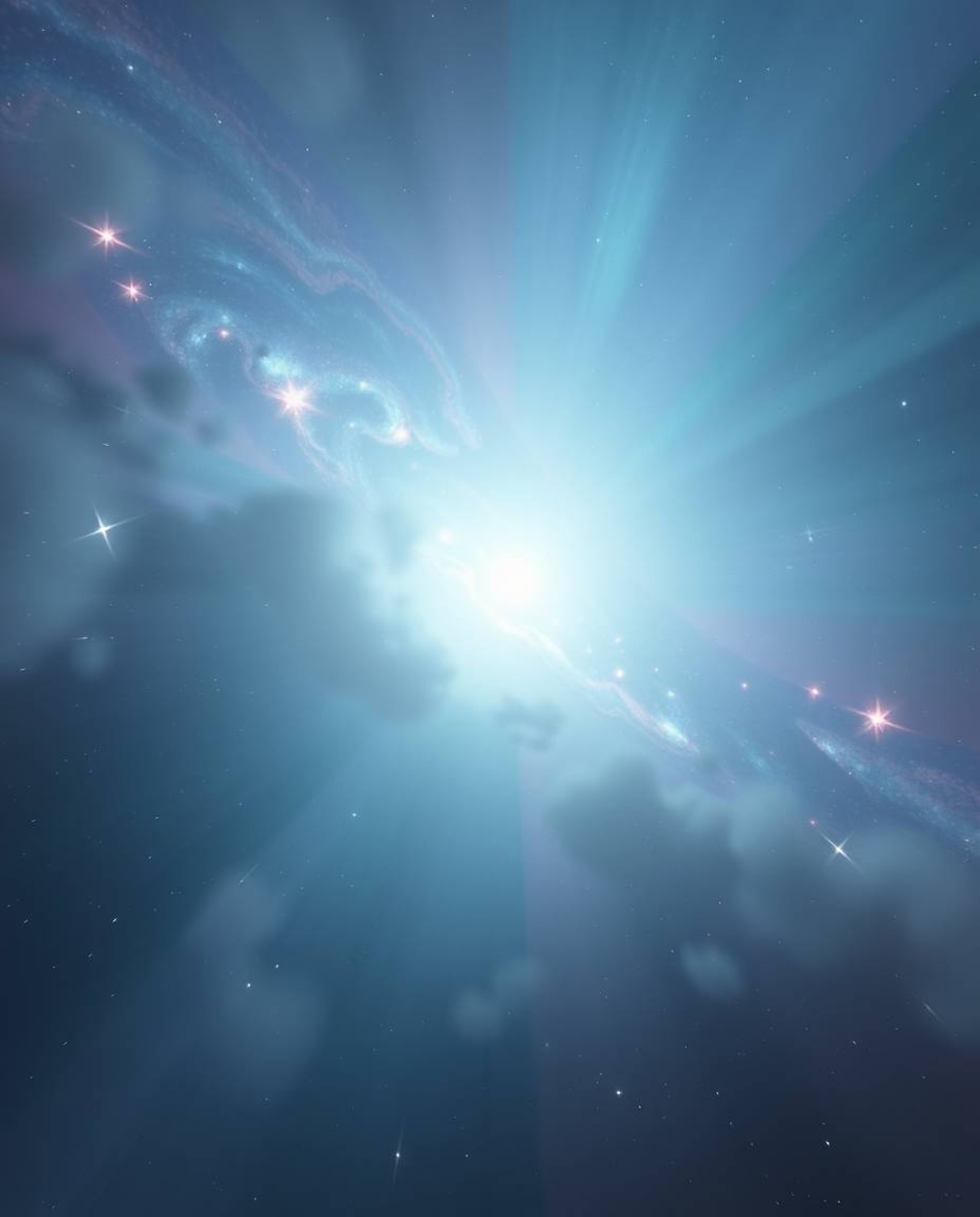 Capture the ethereal and spiritual vibe of a cosmic explosion. This image features a strong, moody style with colliding galax