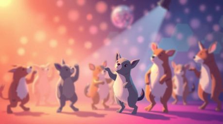 A vibrant illustration capturing the energy of an animal dance party, complete with dazzling disco lights. The image utilizes