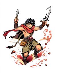A vibrant, retro-styled traditional tattoo art print depicts a brave, Disney-esque hero on a desert adventure.  The intricate