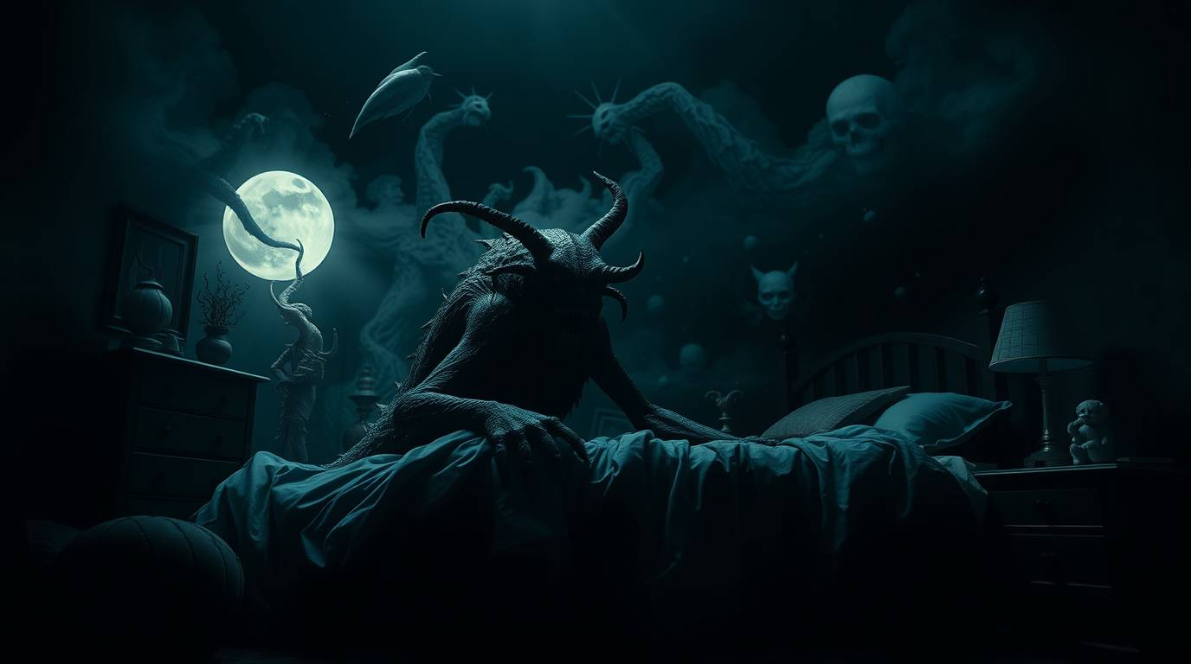 Discover a captivating visual narrative of unlikely friendship. This surreal artwork depicts a jet-black, dreamlike scene whe