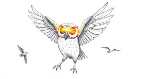 Experience a heartwarming scene in Pixar style: a blind owl with sunlit, glowing feathers gently guiding birds in their first