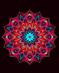 Explore captivating geometric floral mandalas rendered in the infrared spectrum, showcasing surreal and vibrant color tones. 
