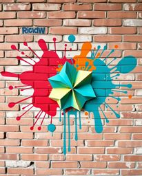 This vibrant image showcases a unique blend of graffiti and origami styles.  Colorful splashes, reminiscent of street art, ar