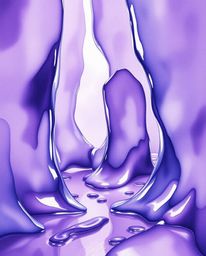 This artwork presents a delicate watercolor painting rendered in deep ultraviolet hues, showcasing melted glass shapes within