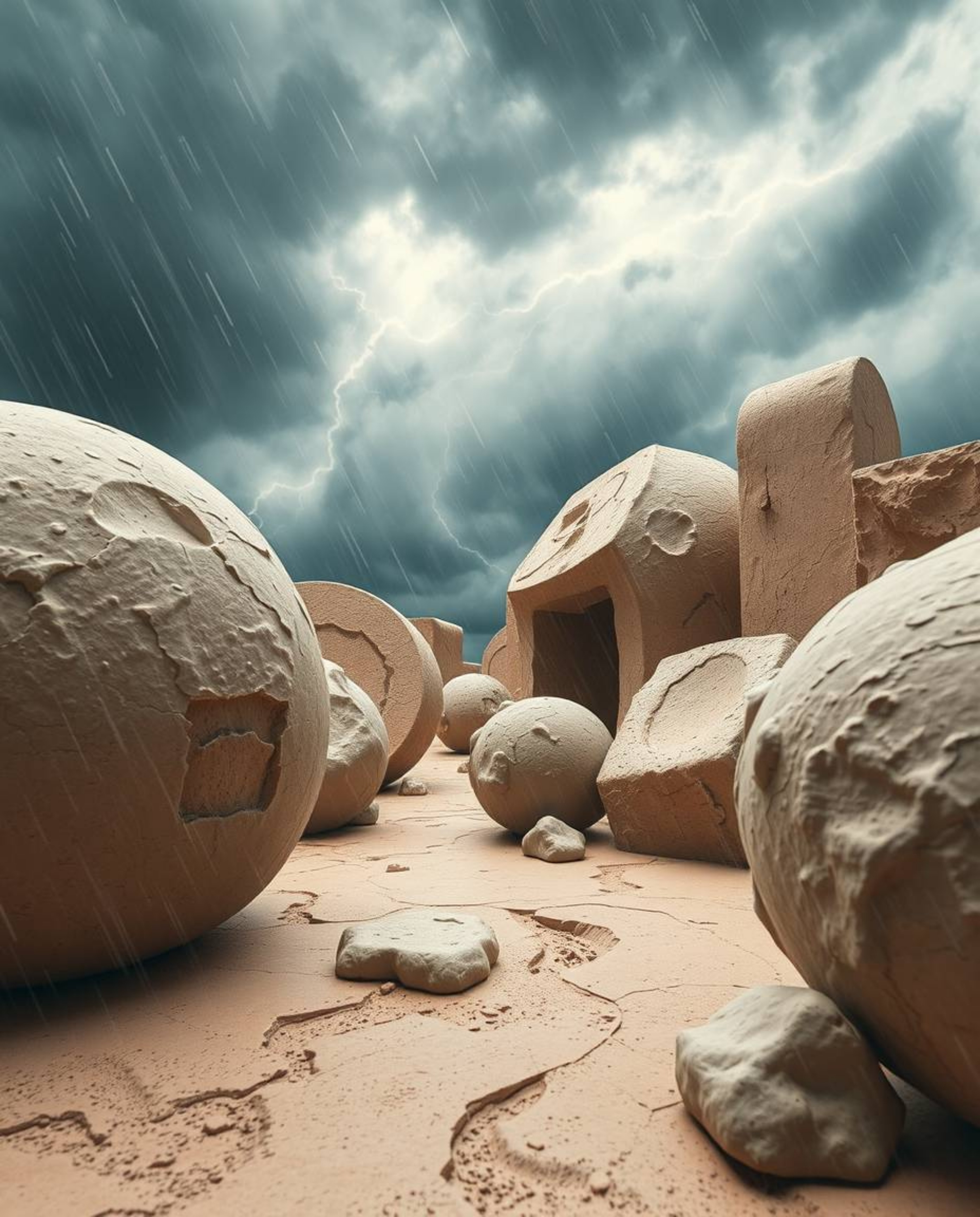 Explore the captivating intersection of intense weather and surreal art in these digital creations. Featuring sculptural, cla