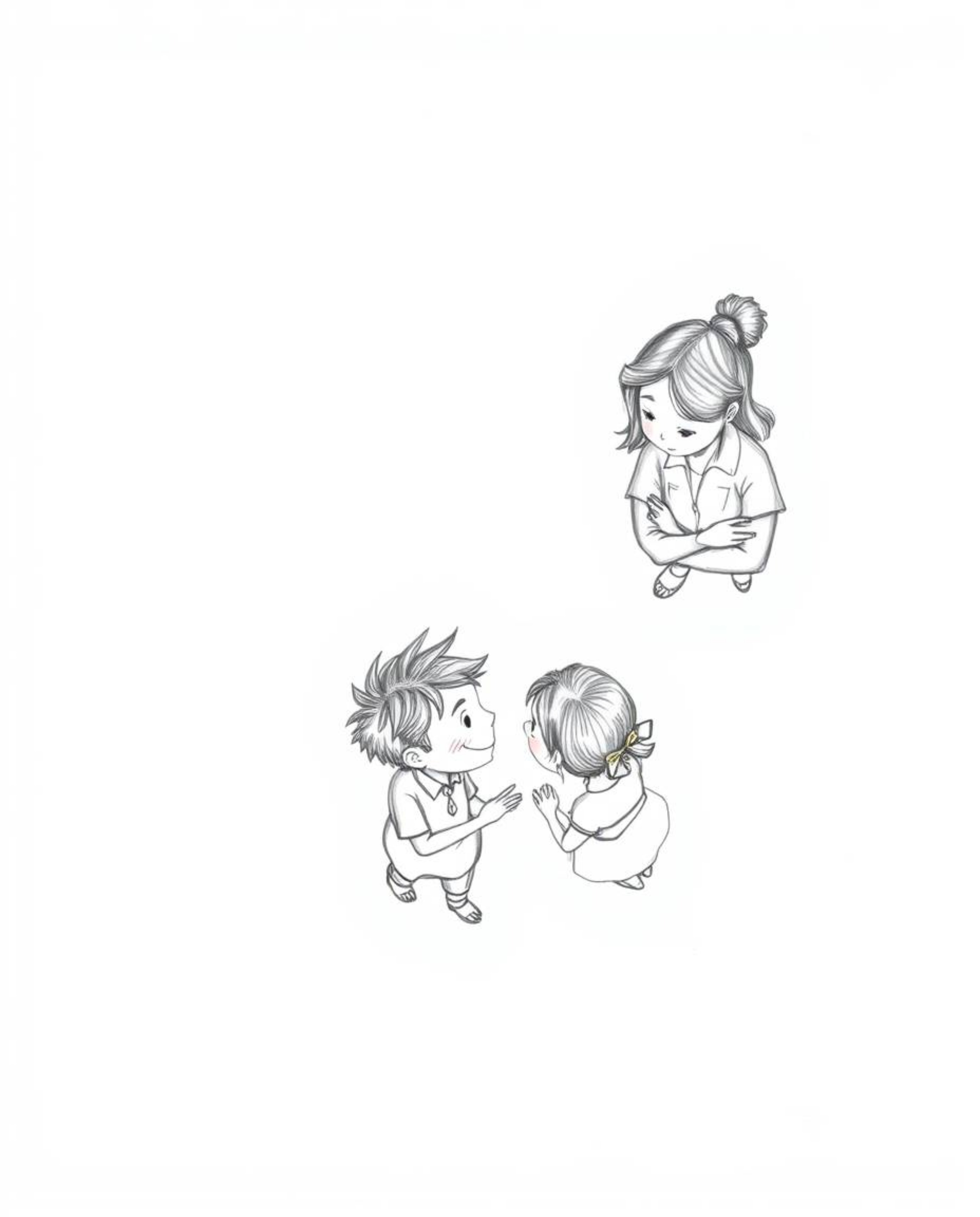 This image showcases a heartfelt family reunion envisioned in the beloved Pixar style.  The hand-drawn sketch, rendered with 