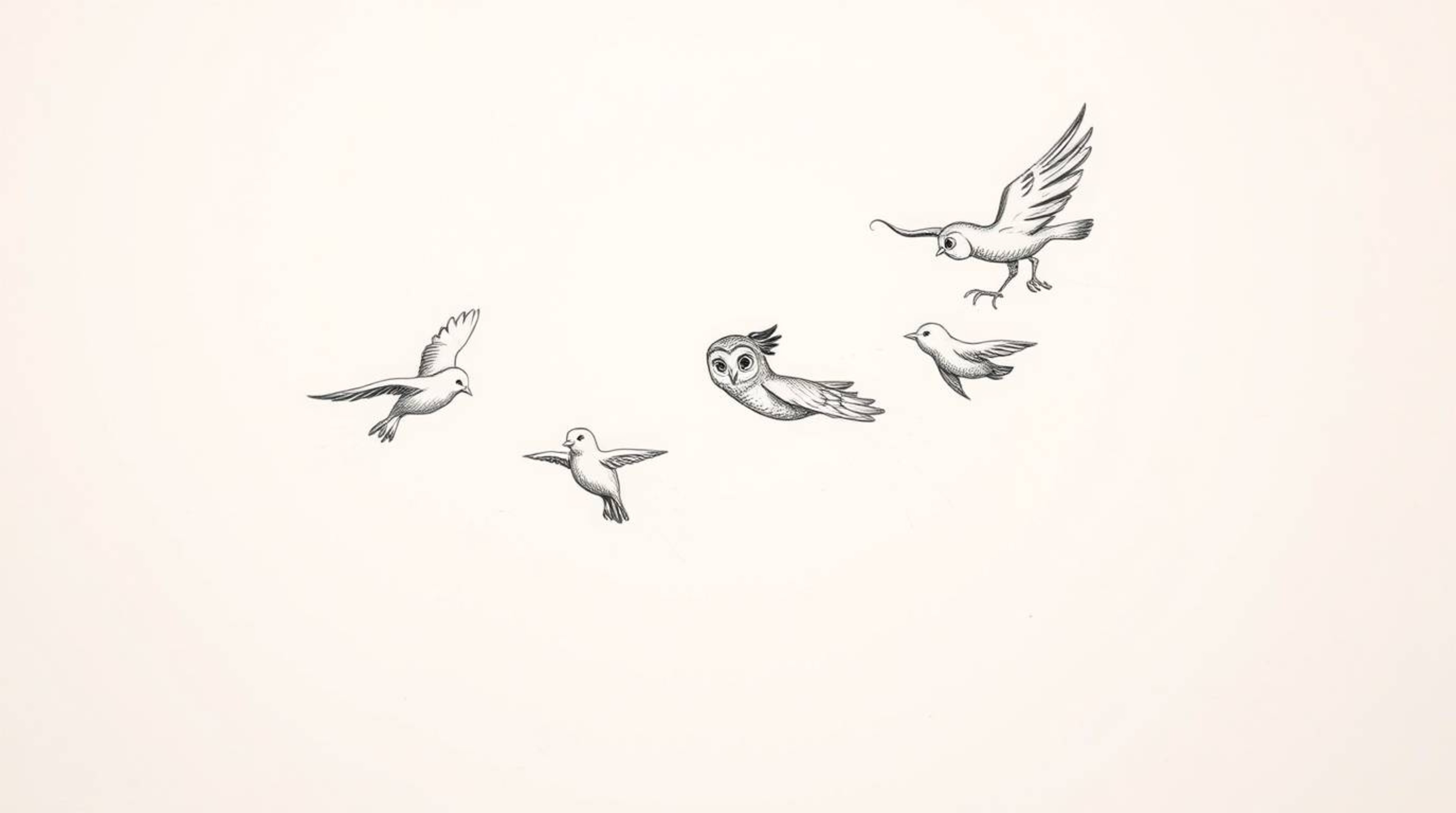 A charming, hand-drawn sketch in the style of Pixar showcases a blind owl in mid-flight, generously sharing its wisdom by tea