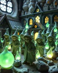 Explore a magical school brought to life through stunning bioluminescent clay sculptures, filled with young wizards and exhib