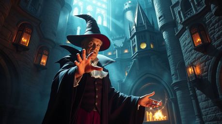 This high-resolution stock photo captures a classic Disney villain in their element, casting a powerful spell within the anci