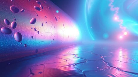Dreamlike surreal imagery creates an ethereal spiritual vibe, heightened by an iridescent gradient texture on a metallic surf