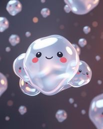 Immerse yourself in an adorable and cute 3D rendered world featuring translucent, fluid organic blobs gracefully floating in 