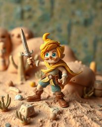 Discover a brave hero's journey in a breathtaking Disney-style desert adventure, captured in stunning sculptural clay art.  E