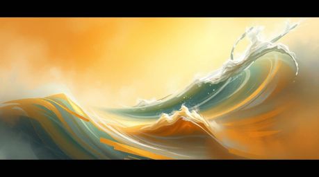 A dynamic digital sketch showcases a fluid abstract wave rendered in a pastel spectrum.  Loose painterly strokes, warm golden