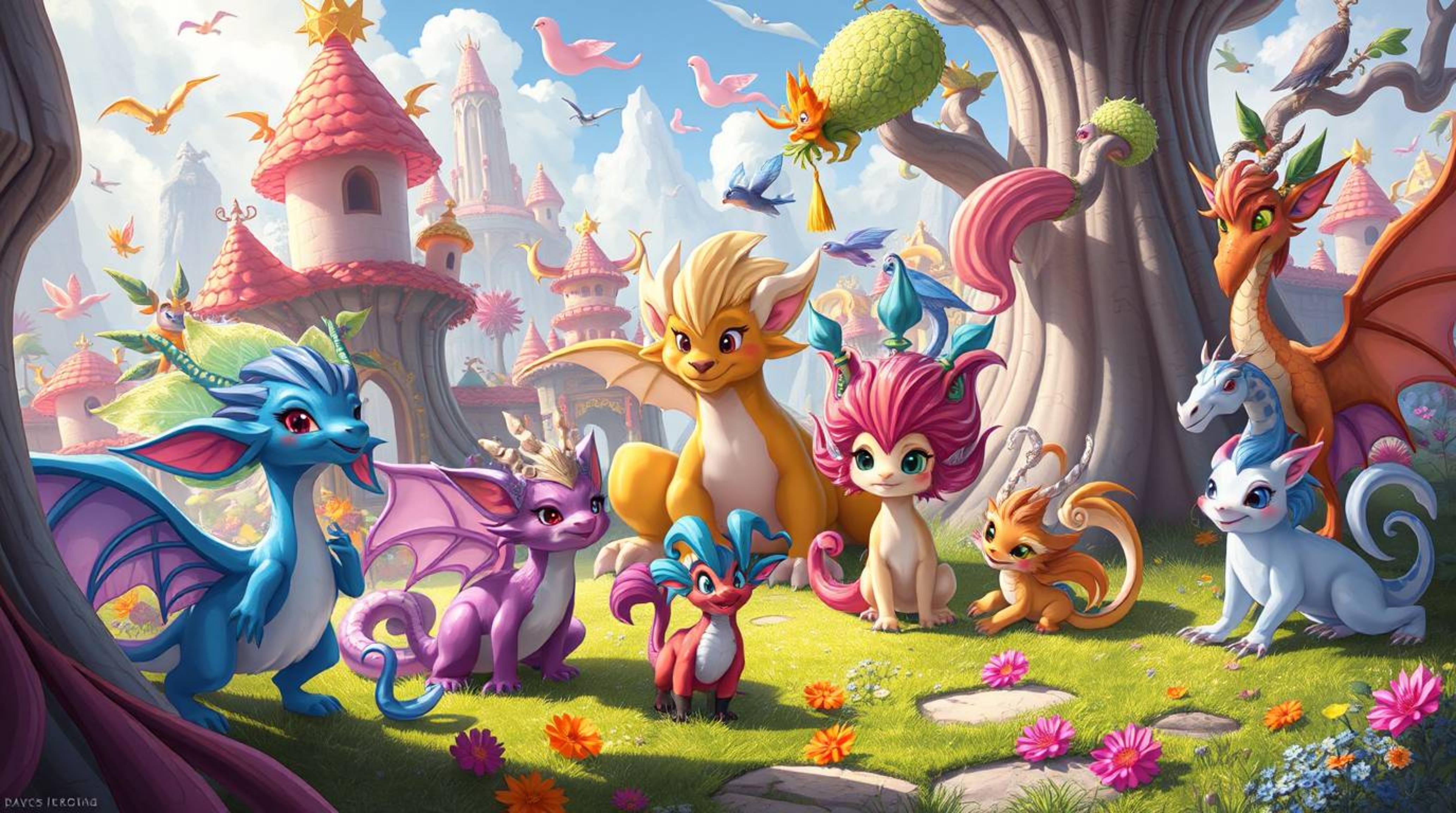 Explore a vibrant fantasy kingdom overflowing with quirky magical creatures. This world is brought to life with bright, strik