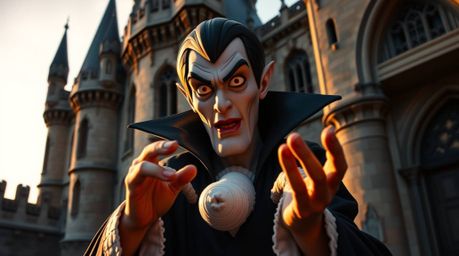 A captivating image showcasing a classic Disney villain with striking features, casting a spell within the walls of an ancien
