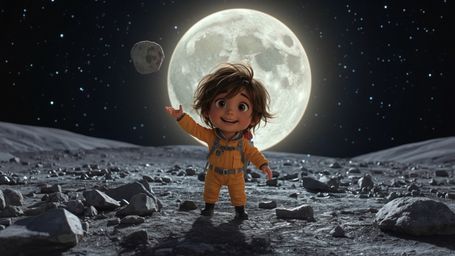 Embark on a whimsical cosmic adventure with this vibrant, cinematic photograph, reminiscent of Pixar's stylized charm. A joyf