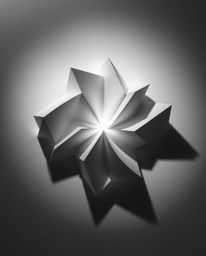 A captivating monochrome image showcasing a 3D geometric pattern reminiscent of folded paper, bathed in soft light and diffus