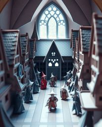 Experience the enchanting world of a magical school brimming with young wizards, rendered in a unique origami style. This int