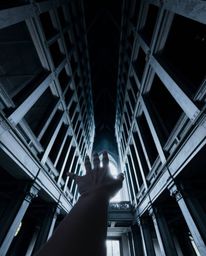 A captivating architectural photograph showcasing sharp lines, detailed structures, and a wide-angle perspective.  A hand dra