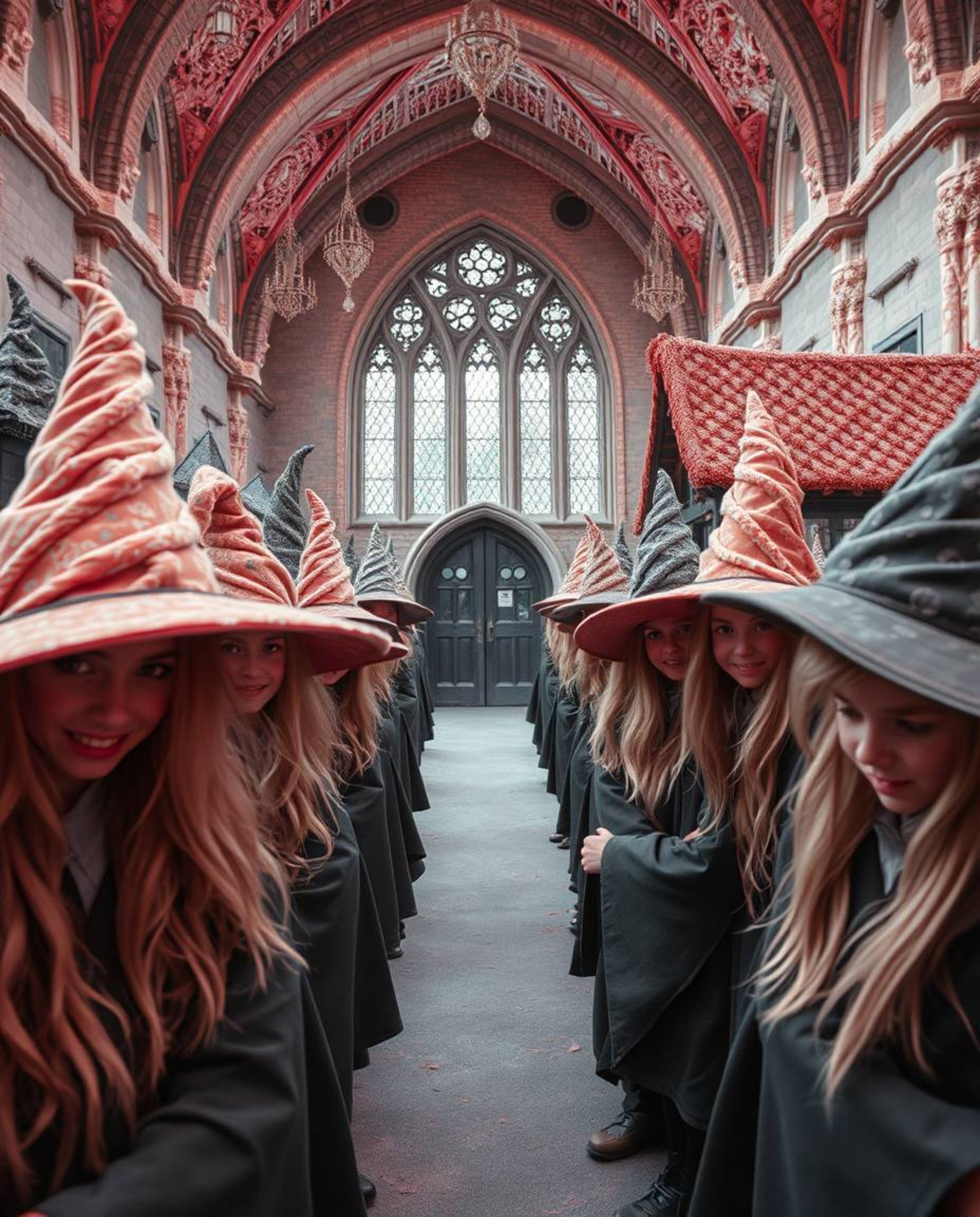 Explore a fantastical world within the walls of a magical school brimming with young wizards, captured in a tight close-up sh