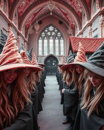 Explore a fantastical world within the walls of a magical school brimming with young wizards, captured in a tight close-up sh