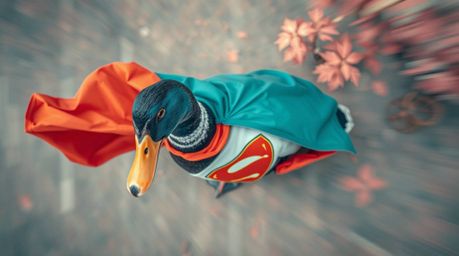 Explore the bizarre and captivating world of surreal infrared photography with a focus on a duck adorned in a zany superhero 