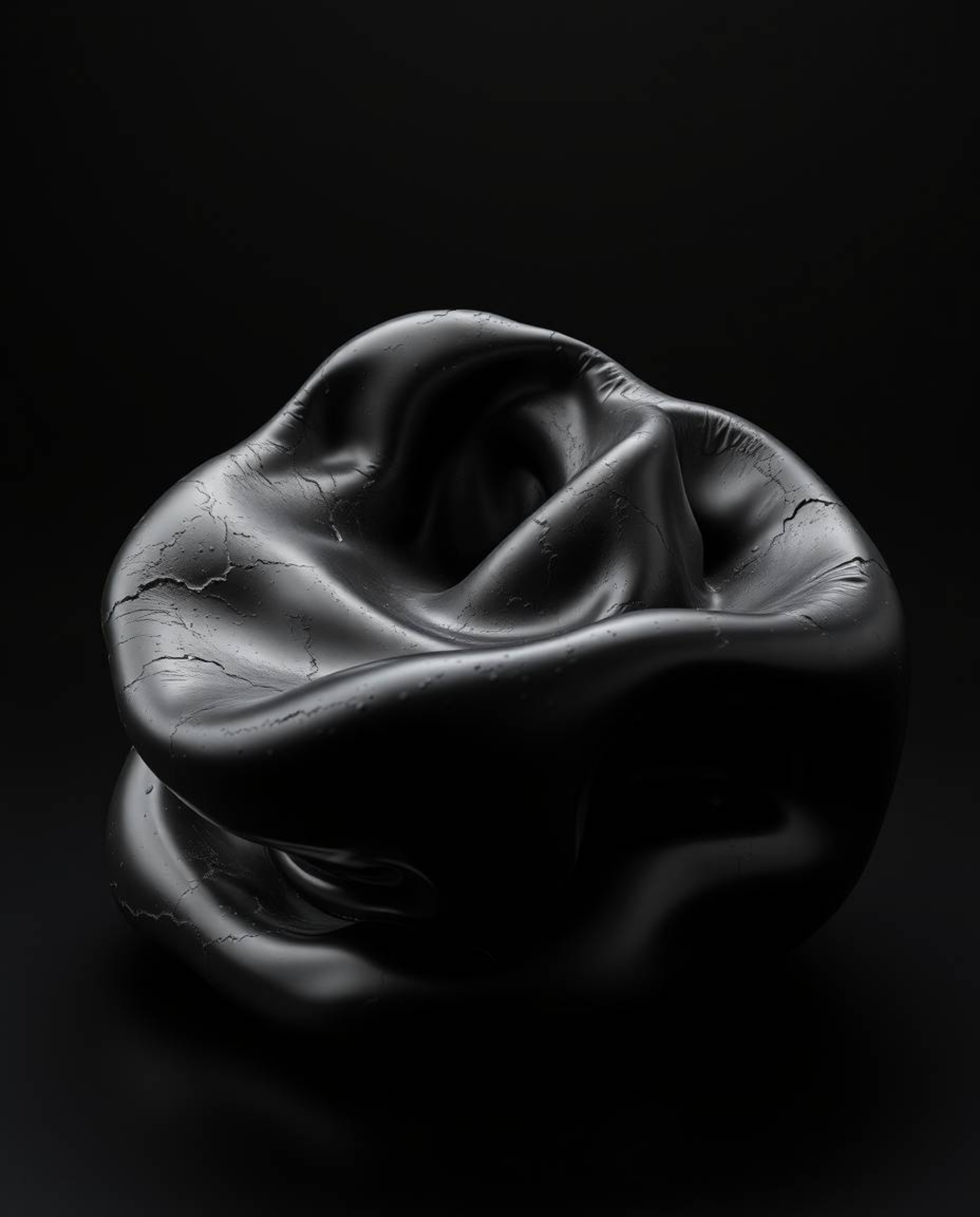 A captivating digital rendering showcases sculptural, clay-like art with 3D fluid shapes reminiscent of mercury. The reflecti