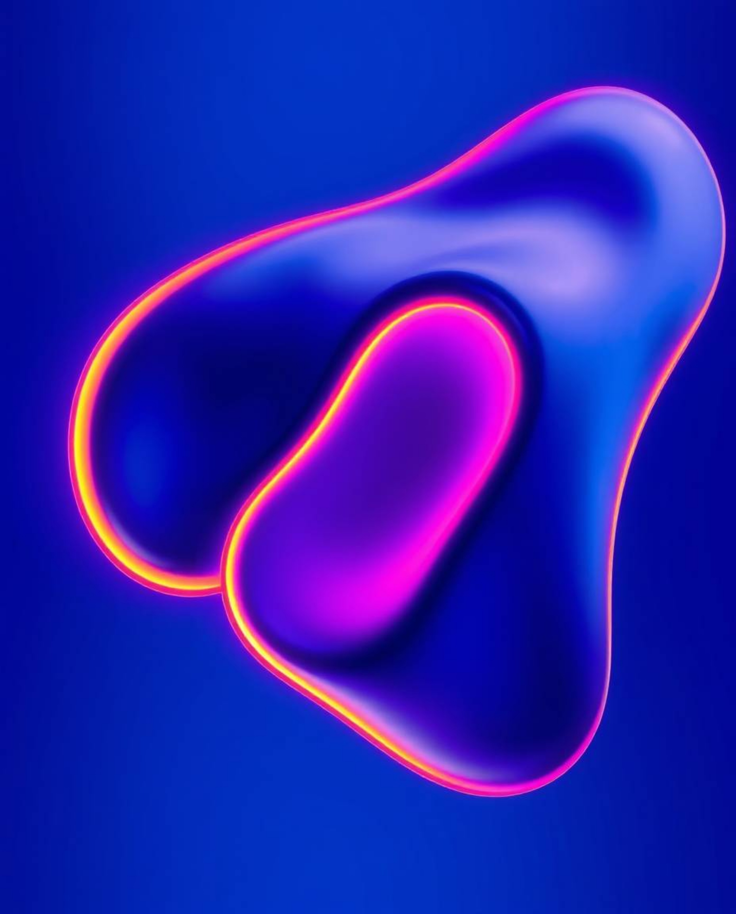 Explore mesmerizing abstract art featuring futuristic 3D fluid shapes with vibrant, glowing edges silhouetted against a deep 