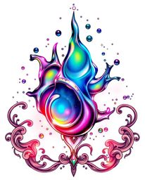 Explore a mesmerizing symbolic tattoo art print featuring glassy, fluid 3D shapes in dynamic motion, enveloped by radiant glo