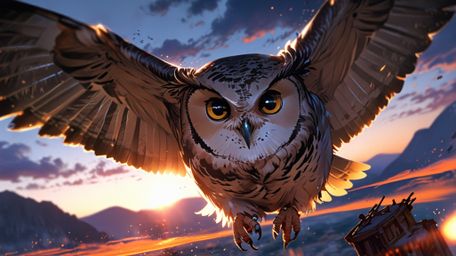 In a captivating scene blending the heartwarming charm of Pixar with the expressive aesthetics of anime, a wise blind owl tea