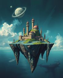 Experience a captivating surreal floating island brought to life in the style of a classic oil painting. This dreamlike lands