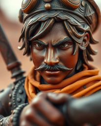 An extreme macro close-up reveals a brave bronze hero from a Disney-style desert adventure. The image boasts a vibrant color
