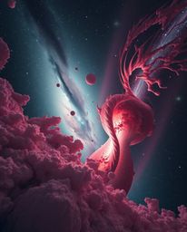 Witness the breathtaking collision of galaxies in a surreal infrared portrayal.  High contrast and low-key lighting create a 