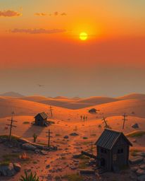 A captivating image depicts a charming and adorable sunrise over a war-torn landscape.  The scene is surprisingly endearing, 