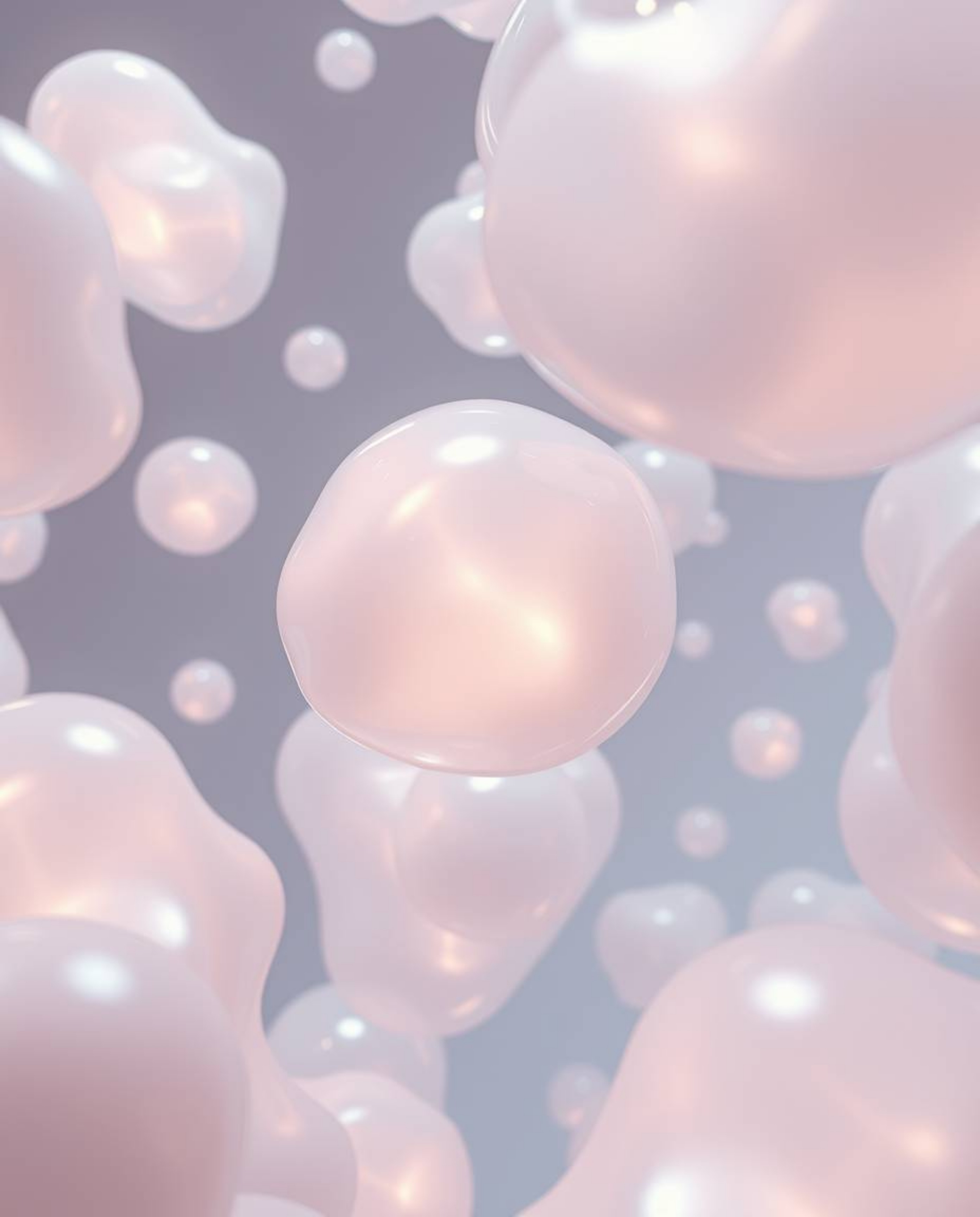 This artwork presents a dreamlike, surreal 3D render featuring ethereal, spiritual fluid organic blobs crafted from transluce