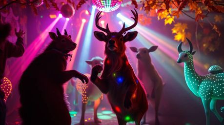 Experience the ultimate animal dance party, bathed in the glow of disco lights and bioluminescent creatures. Warm autumn colo