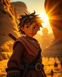 Immerse yourself in a world of precise architectural color photography, featuring a brave hero reminiscent of Disney, embarki