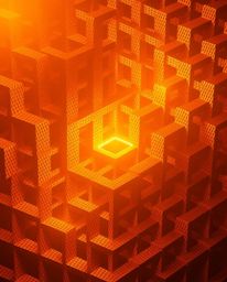 Experience the radiant luxury of an Escher-style impossible geometry artwork.  A warm golden glow illuminates a repetitive cu