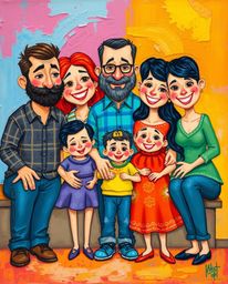 Experience a vibrant and textured family reunion brought to life in a captivating Pixar style. This artwork, painted in bold 