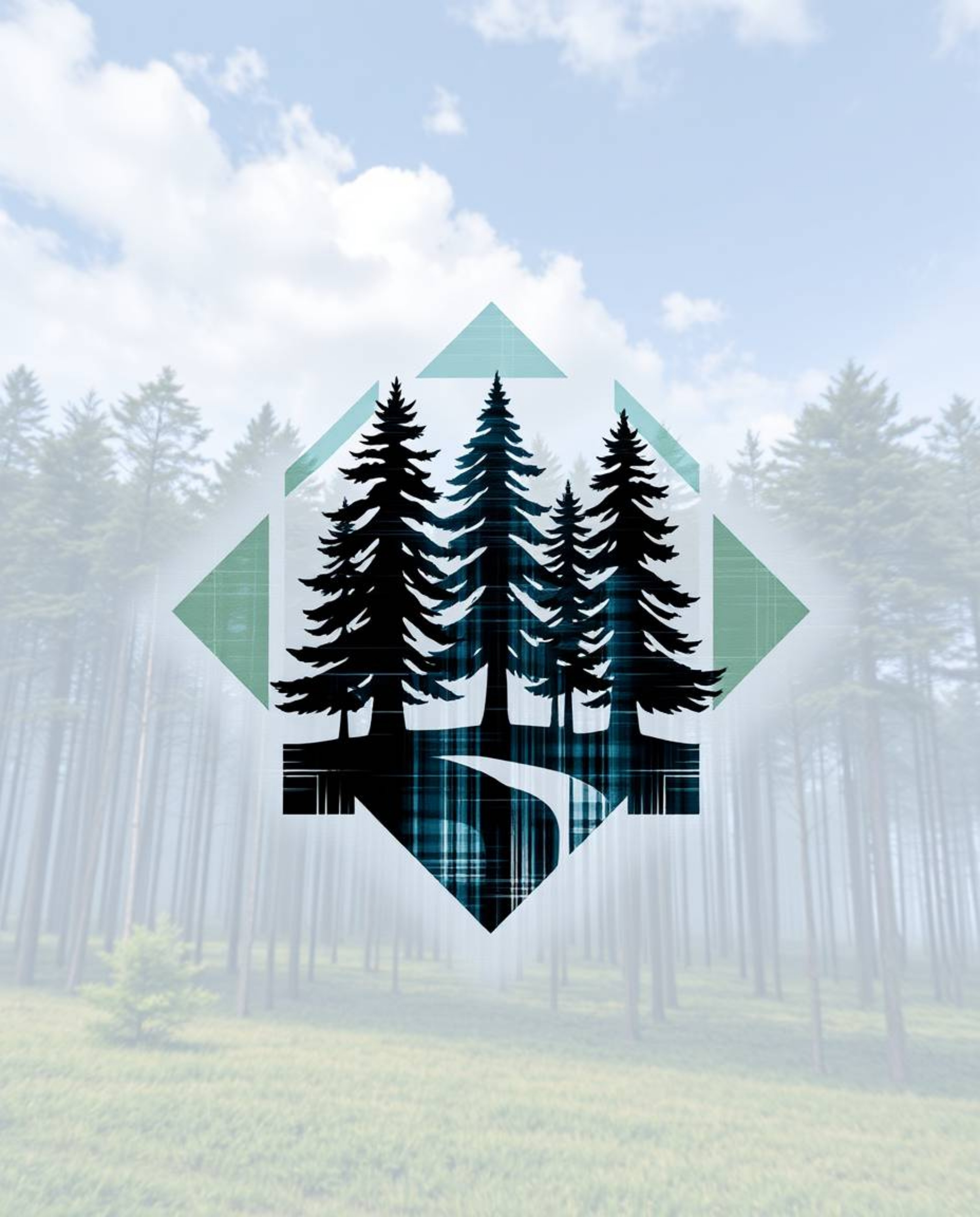 This logo concept blends the natural serenity of a forest with the unexpected disruption of a digital glitch effect. Geometri
