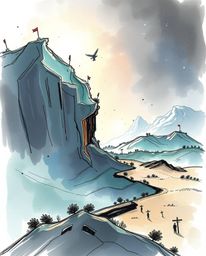 Explore a captivating hand-drawn sketch of a digital glitch landscape, meticulously crafted in a vibrant color sketchnote sty