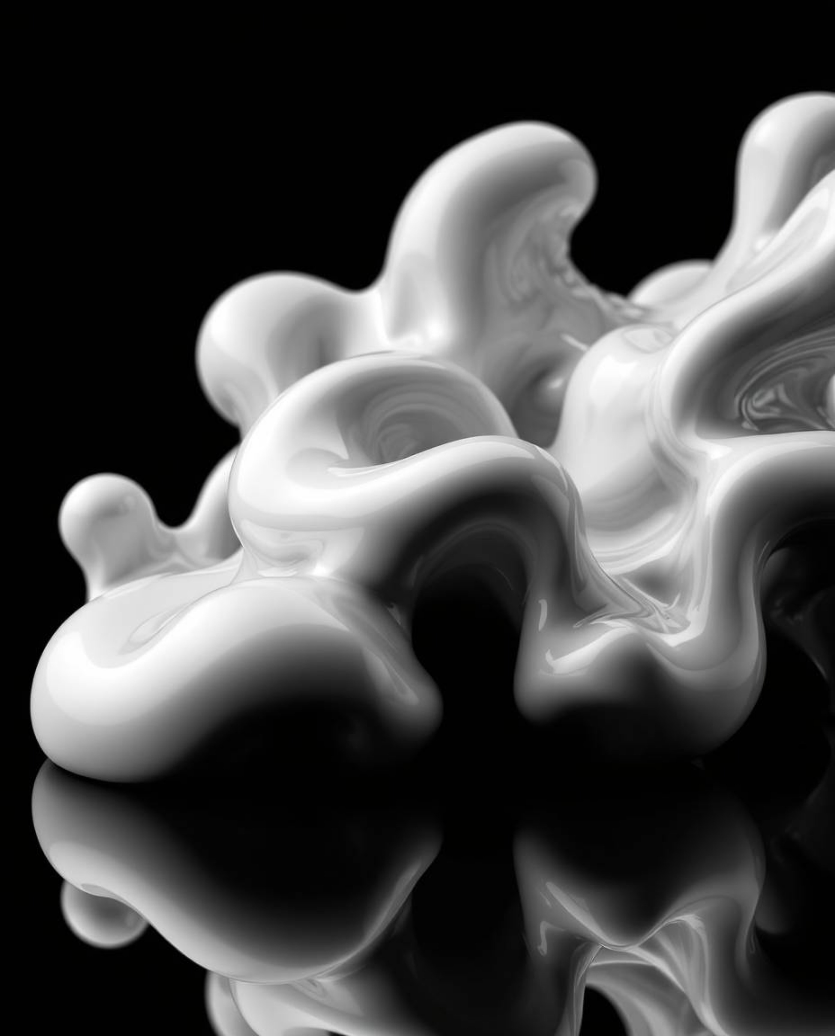 This high-resolution stock photo showcases sculptural 3D fluid shapes reminiscent of mercury, beautifully captured in a class