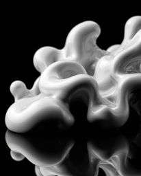This high-resolution stock photo showcases sculptural 3D fluid shapes reminiscent of mercury, beautifully captured in a class
