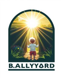 A bright lens flare inspired logo showcases a child's enchanting discovery of a magical portal in their backyard. Light strea