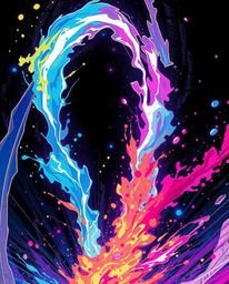 Explore the captivating world of Isekai anime with intense dramatic lighting and vibrant colorful splashes against a stark bl