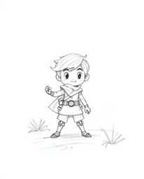 Explore a charming desert adventure with this hand-drawn sketch of a brave, cute hero in a Disney style. The artwork features