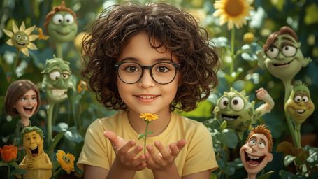 In a vibrant, cinematic photograph rendered in a hyper-realistic, Pixar-inspired style, a dynamic science fair duo unwittingl