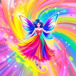 Witness a fairy godmother's enchanting arrival! This vibrant scene features a lively, energetic sparkle swirl in bright colo